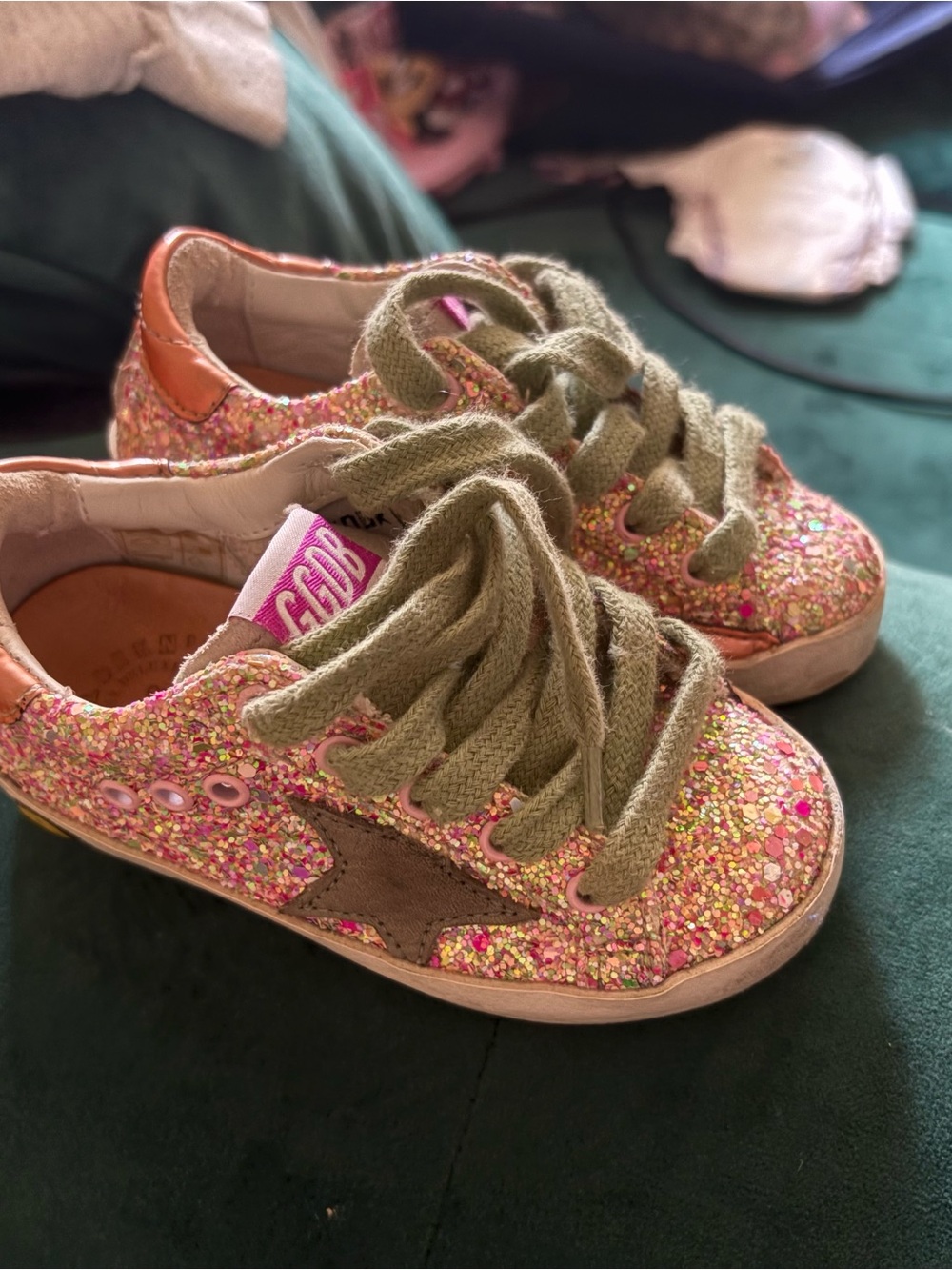 Golden Goose Kids Glitter Sneakers in Pink, Gold and Olive